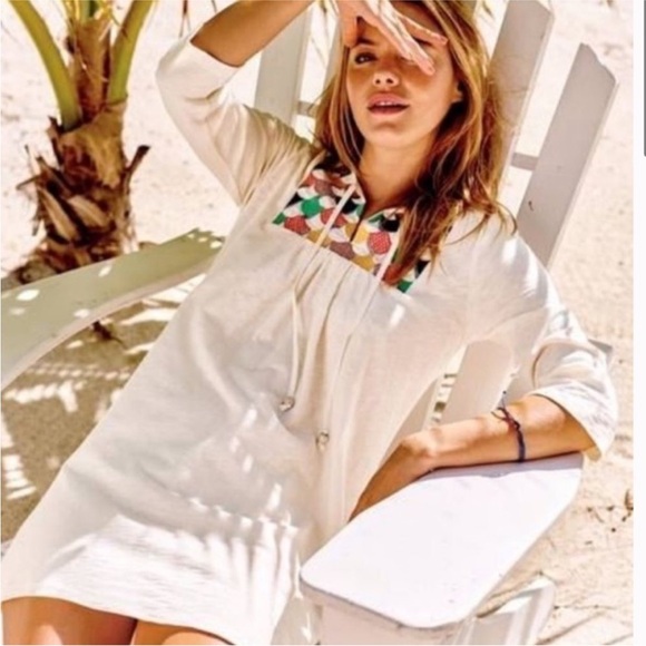 Boden Dresses & Skirts - Boden Embroidered Bib Tie Neck Tunic Mini Dress
